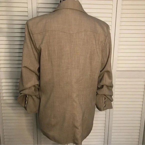 Democracy Tan Blazer with Notched Lapels and Ruched Sleeves - Picture 6 of 9